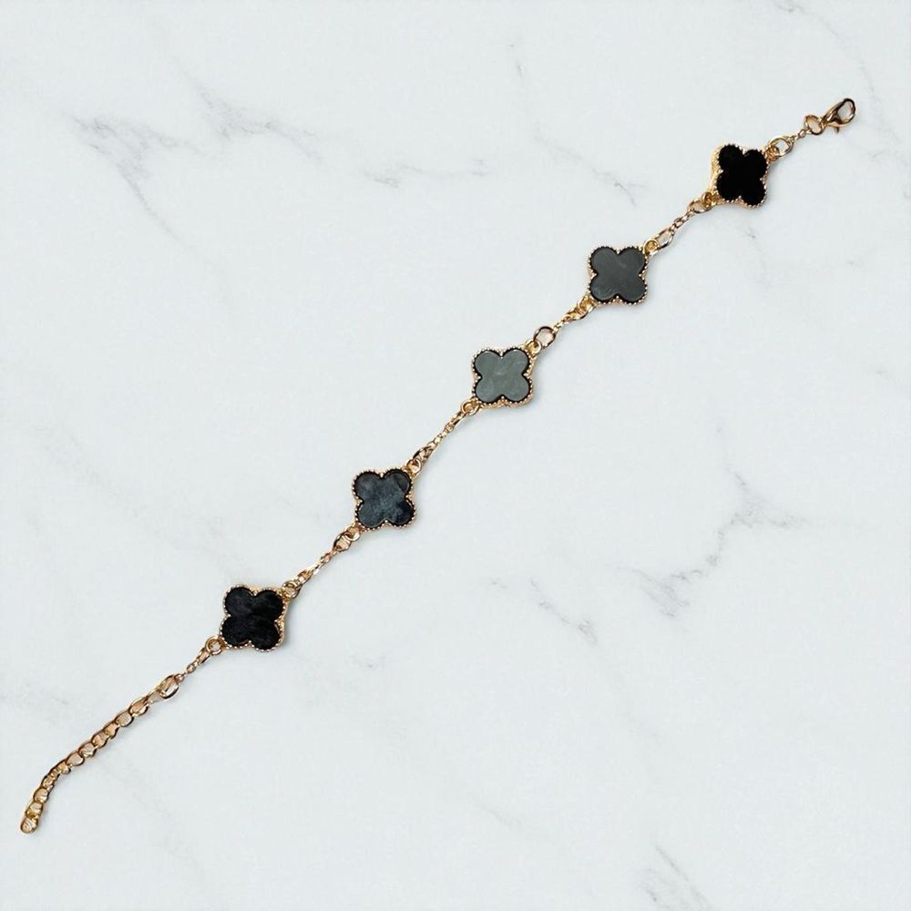 Designer Inspired Elegant Black Clover Gold Tone Bracelet